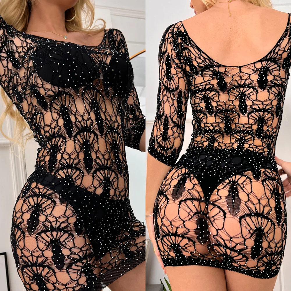 Shiny Women Sexy Fishnet Dress Perspective Lingerie Lace Mesh Hollow Out Long Sleeves Club Party Dress Mini Porno Dresses
Shiny Women Sexy Fishnet Dress Perspective Lingerie Lace Mesh Hollow Out Long Sleeves Club Party Dress Mini Porno Dresses