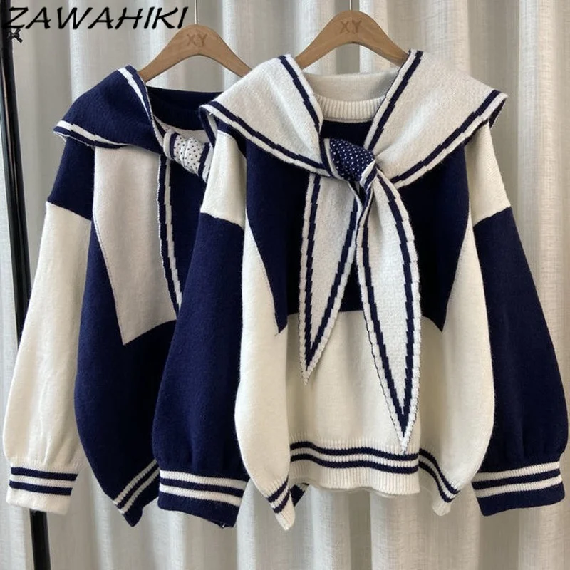 ZAWAHIKI Sailor Collar Long Sleeve Sweater Pullover Oversize Winter Spring Elegant Student Knit Tops Fashion Female Pullovers
ZAWAHIKI Sailor Collar Long Sleeve Sweater Pullover Oversize Winter Spring Elegant Student Knit Tops Fashion Female Pullovers