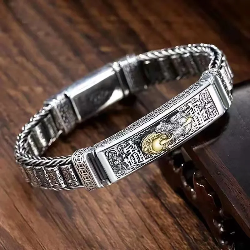 2023 Vintage 100% Real Solid S925 Silver Retro Lucky Pixiu Man Bracelet Thick Style Domineering Trend Personality Jewelry
2023 Vintage 100% Real Solid S925 Silver Retro Lucky Pixiu Man Bracelet Thick Style Domineering Trend Personality Jewelry