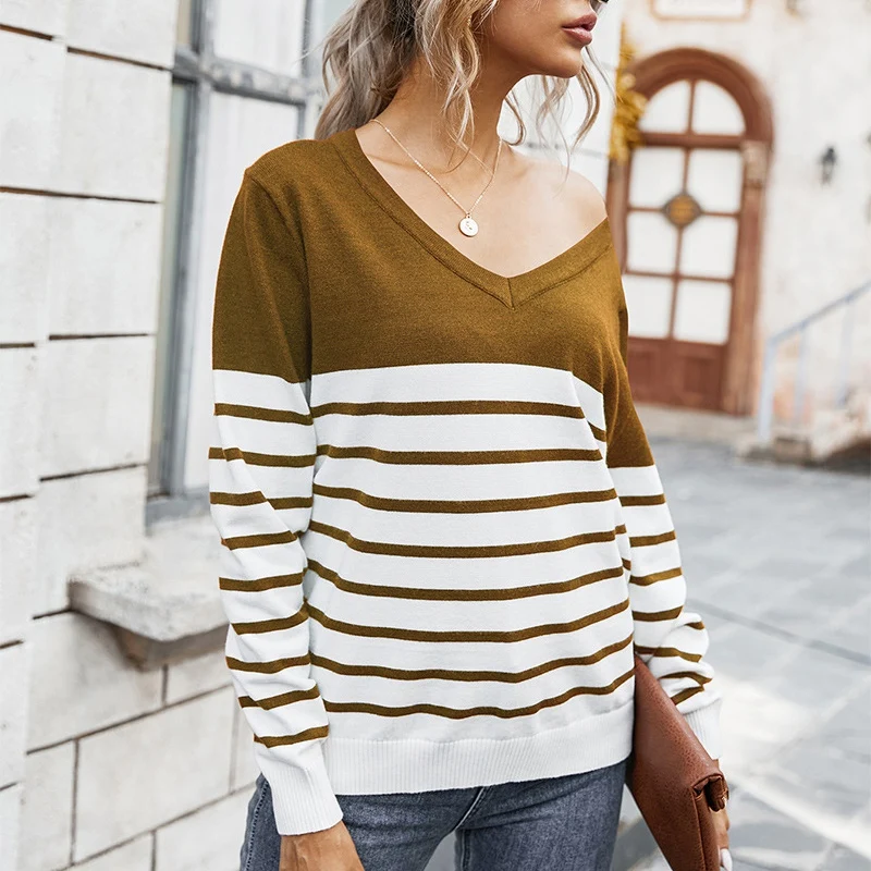 Stripe Autumn Sweater Women Pullover V-Neck Warm Jumper Loose Winter Casual Knit Women Sweater Oversize
Stripe Autumn Sweater Women Pullover V-Neck Warm Jumper Loose Winter Casual Knit Women Sweater Oversize