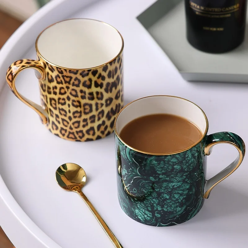 

Porcelain Cup Creative Leopard Print Ceramic Mug Tea Water Coffee Mug Bone China Drinking Utensils Breakfast Cup Bar Drinkware