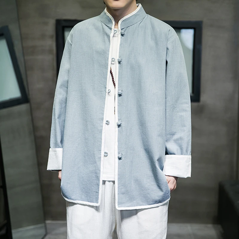

Spring Autumn Men's Retro Disc Buckle Tang Suit Coat Chinese Style Cotton Hemp Leisure Hanfu Jacket Ancient Cardigan Zen Suit