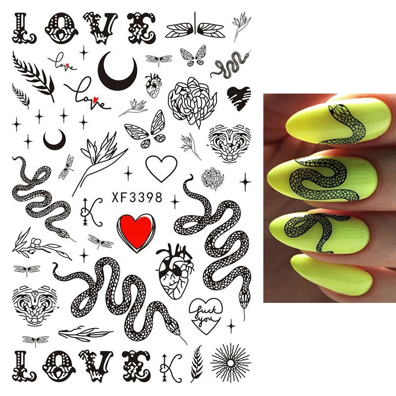 Back Glue Stickers Black Snake Butterfly Love Leaf Moon Nail Decals Decoration For Nail Art Manicure Beauty
Back Glue Stickers Black Snake Butterfly Love Leaf Moon Nail Decals Decoration For Nail Art Manicure Beauty