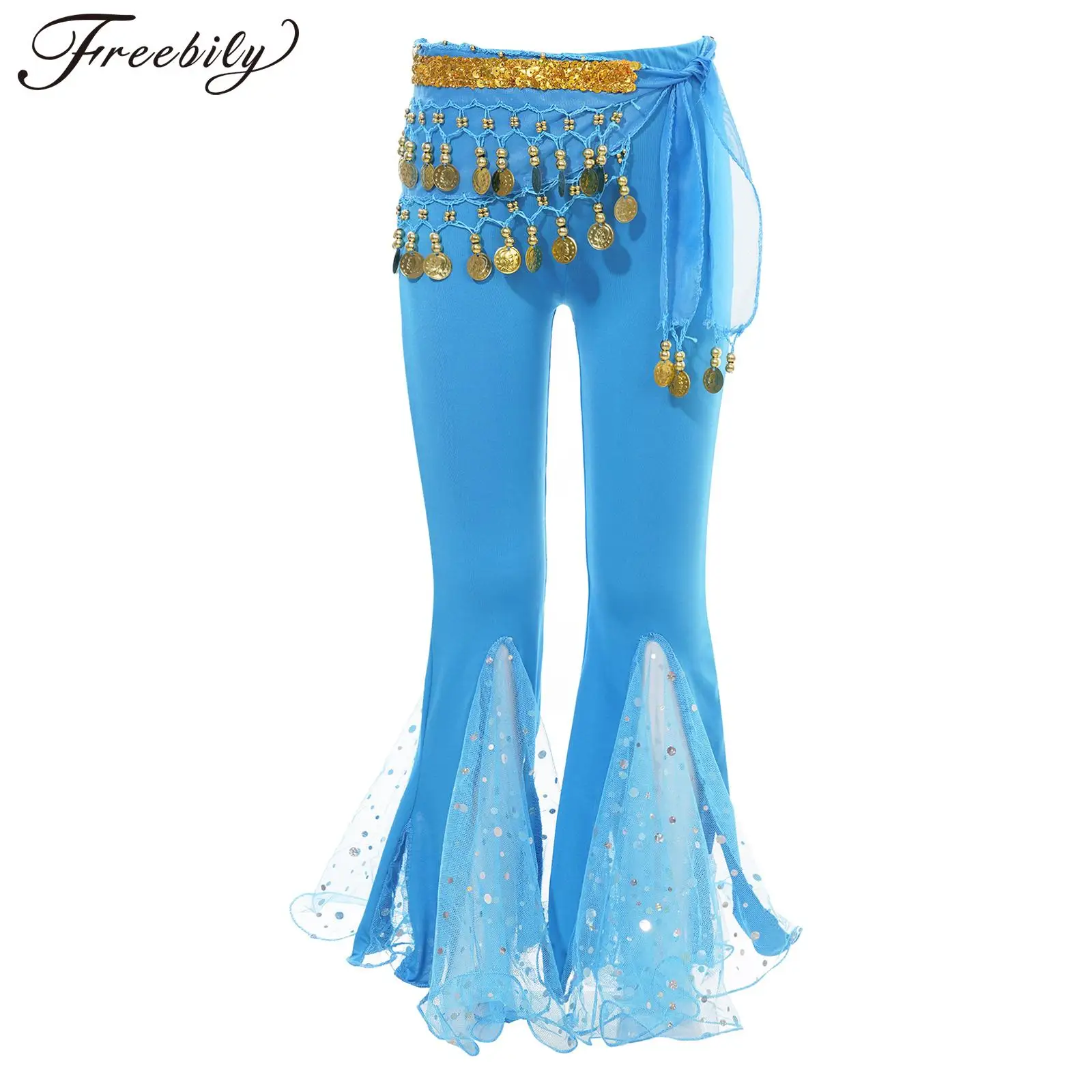 Kids Girls Belly Dance Trousers Stage Performance Outfit Sequined Flared Pants with Beads Coins Tassels Waist Chain Hip Scarf
Kids Girls Belly Dance Trousers Stage Performance Outfit Sequined Flared Pants with Beads Coins Tassels Waist Chain Hip Scarf