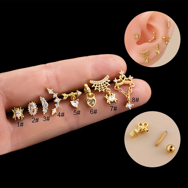 1PCS Stainless Steel Fashion Heart Spider Zirconia Cartilage Cz Earring for Women Flower Helix Ear Studs Piercing Jewelry
1PCS Stainless Steel Fashion Heart Spider Zirconia Cartilage Cz Earring for Women Flower Helix Ear Studs Piercing Jewelry