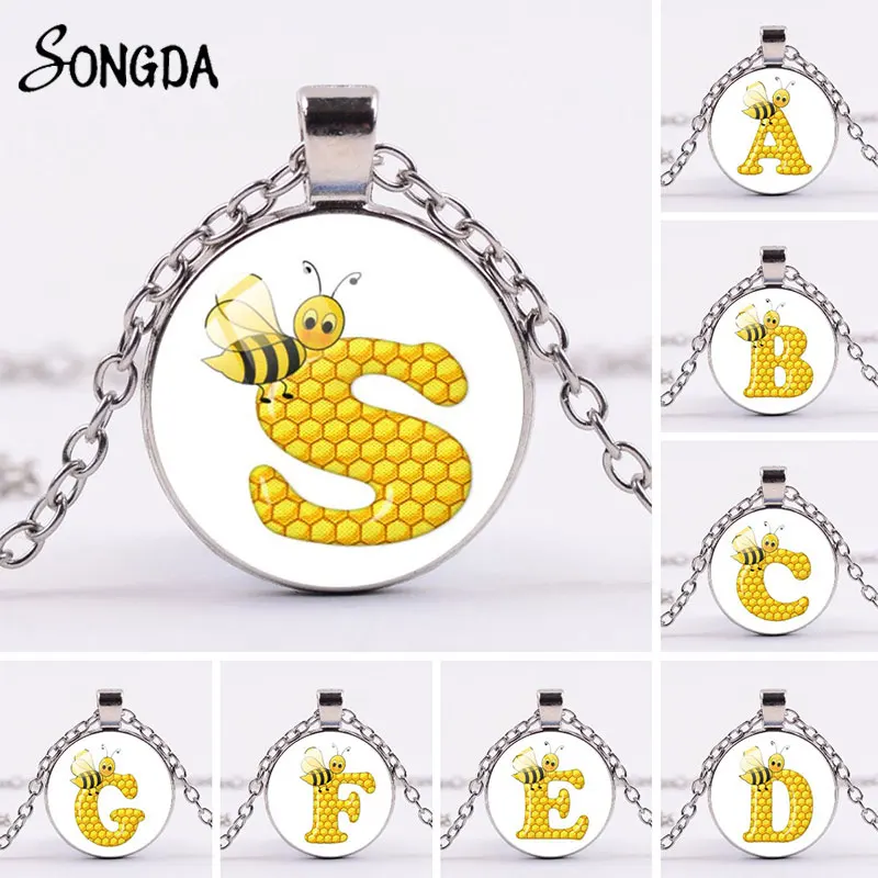 Cute Bee A-Z English Letters Necklace Cartoon Honeycomb Alphabet Art Photo Glass Cabochon Necklaces Metal Choker Chains Jewelry
Cute Bee A-Z English Letters Necklace Cartoon Honeycomb Alphabet Art Photo Glass Cabochon Necklaces Metal Choker Chains Jewelry
