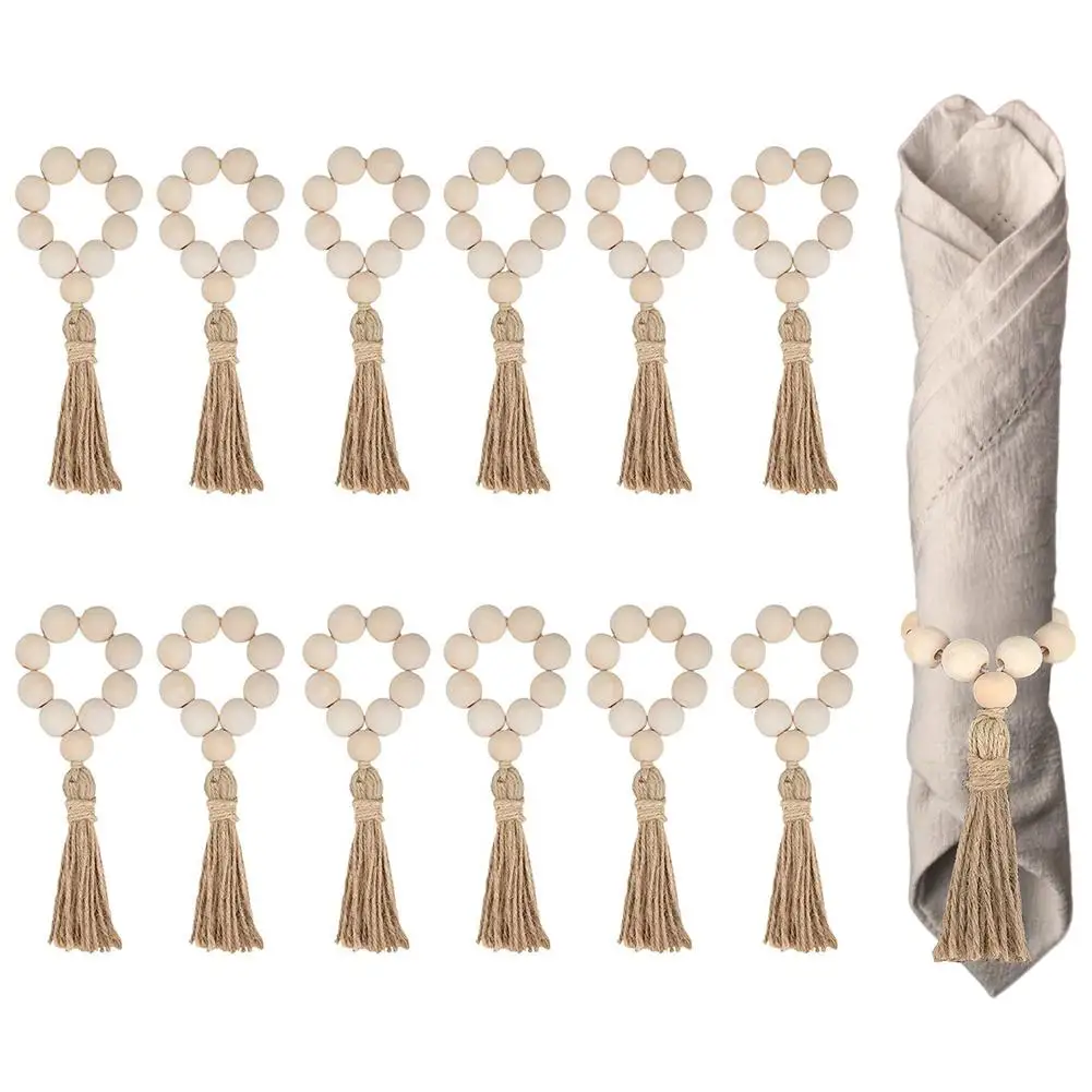 12pcs Natural Wooden Beads Elastic Napkin Rings With Tassels Napkin Holder For Christmas Farmhouse Wedding Home Table Decoration
12pcs Natural Wooden Beads Elastic Napkin Rings With Tassels Napkin Holder For Christmas Farmhouse Wedding Home Table Decoration