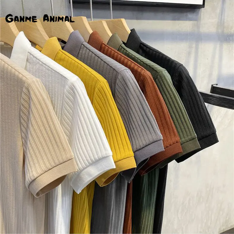 Korean Summer Mens Solid Color Turn-Down Collar Men's Button Plus Size T-shirt Short Sleeved Strip Tee
Korean Summer Mens Solid Color Turn-Down Collar Men's Button Plus Size T-shirt Short Sleeved Strip Tee
