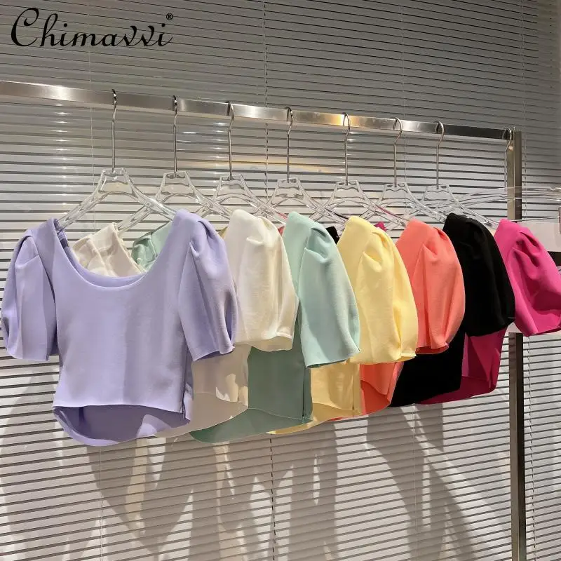 2022 Summer New Fashion Candy Color Low Round Neck Puff Sleeve Short Sleeve T-shirt Slim-Fit Sweet Temperament Women's Top
2022 Summer New Fashion Candy Color Low Round Neck Puff Sleeve Short Sleeve T-shirt Slim-Fit Sweet Temperament Women's Top