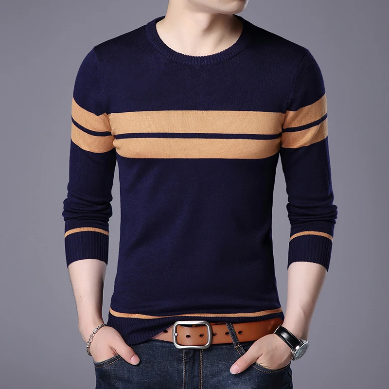 Autumn Men's Knitted Sweater T Shirt Comfy O Neck Long Sleeve Pullover Stripe Patchwork Jumper Casual Bottoming Shirt for Winter
Autumn Men's Knitted Sweater T Shirt Comfy O Neck Long Sleeve Pullover Stripe Patchwork Jumper Casual Bottoming Shirt for Winter