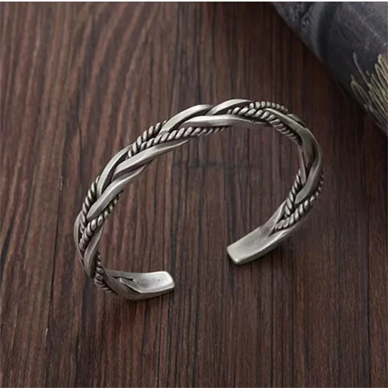 

S925 Silver Braided Bangle Jewelry Bracelet cuffs Men's and women's Thai Silver Domineer Handmade Exquisite Unique Opening Gift