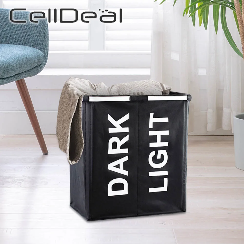 

2 Grids Foldable Laundry Basket Large Capacity Dirty Clothes Hamper Collapsible Living Room Bathroom Corner Sundries Storage Bag