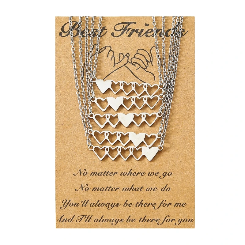 5 Pcs/set Best Friend Necklace Hollow Heart Pendant Matching Friendship Clavicle Chain Jewelry Gifts for BFF Sister Girl
5 Pcs/set Best Friend Necklace Hollow Heart Pendant Matching Friendship Clavicle Chain Jewelry Gifts for BFF Sister Girl