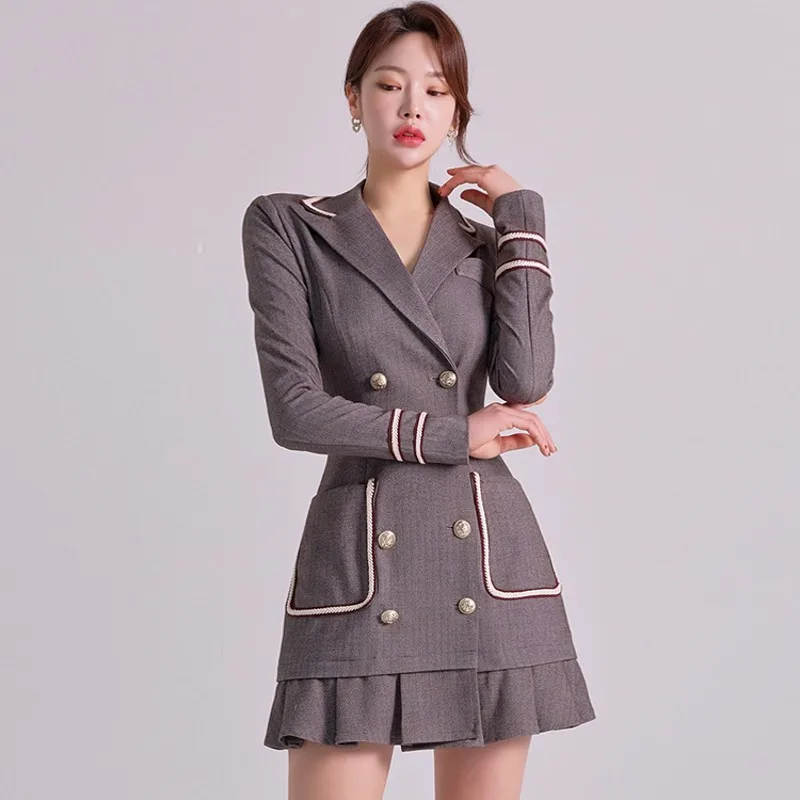 Fashion Korean Women OL Vintage Double breasted Long Sleeve Pleated Mini Dress Blazer Elegant Temperament Short Female Dresses
Fashion Korean Women OL Vintage Double breasted Long Sleeve Pleated Mini Dress Blazer Elegant Temperament Short Female Dresses