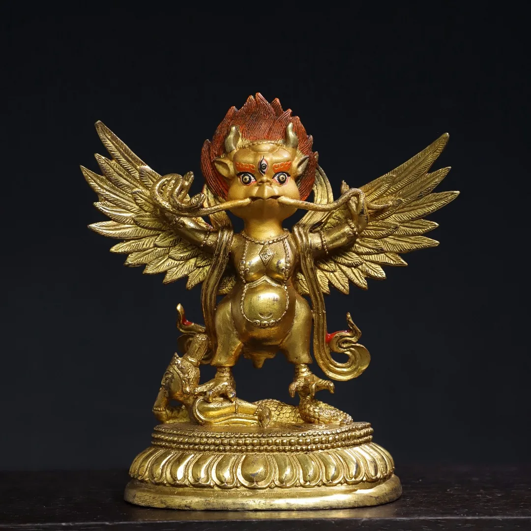 7"Tibetan Temple Collection Old Bronze Cinnabar gilding GARUDA supanna Garuda Dhwaja Buddha Protector Worship Hall Town House
7"Tibetan Temple Collection Old Bronze Cinnabar gilding GARUDA supanna Garuda Dhwaja Buddha Protector Worship Hall Town House
