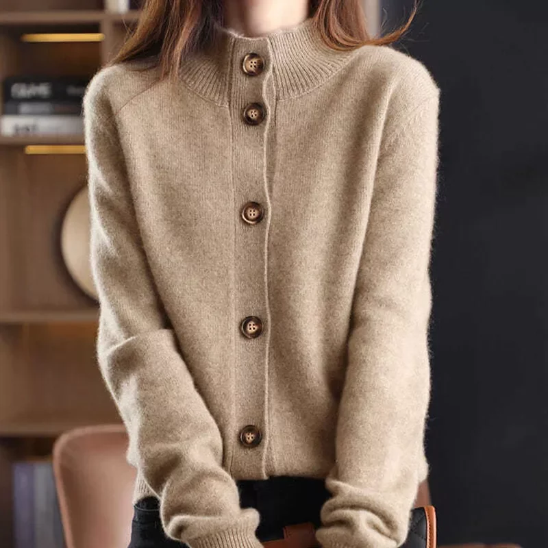 Женский вязаный кардиган с V-образным вырезом, однобортный 
Женский вязаный кардиган с V-образным вырезом, однобортный