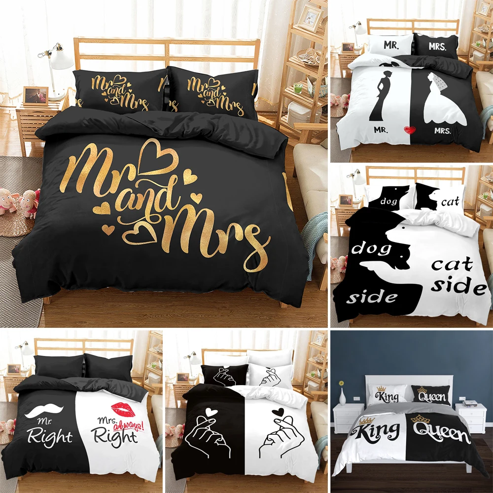 

Couple/Lover 2 People Double Bed Adult Single King Luxury White Black Quilt Duvet Cover Queen Comforter Bedding Sets 220x240