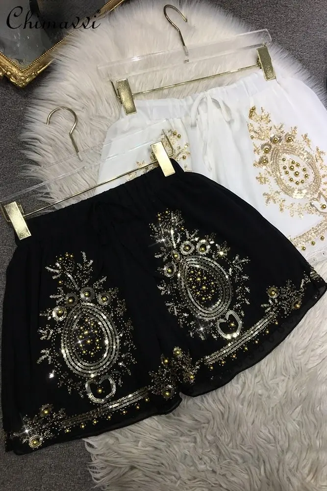 2023 Spring and Summer New Heavy Industry Beads Sequined Shorts Women Elastic Waist Versatile Embroidered Chiffon Shorts Female
2023 Spring and Summer New Heavy Industry Beads Sequined Shorts Women Elastic Waist Versatile Embroidered Chiffon Shorts Female
