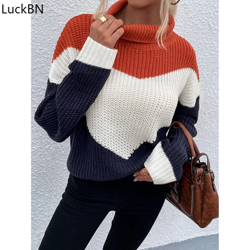 2021 winter women's new sweater ladies commuter temperament high-neck color-block wool knit long-sleeved sweater sweater women
2021 winter women's new sweater ladies commuter temperament high-neck color-block wool knit long-sleeved sweater sweater women
