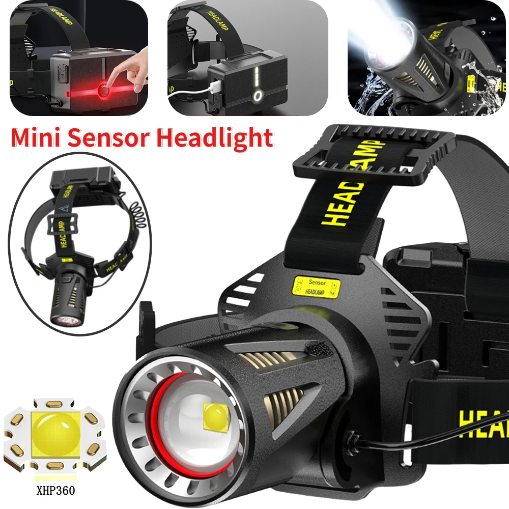 Sensor Headlamp XHP360 LED Head Lamp Flashlight USB Rechargeable Super Bright Head Torch 2000 LM Head Light for Outdoor Camping
Sensor Headlamp XHP360 LED Head Lamp Flashlight USB Rechargeable Super Bright Head Torch 2000 LM Head Light for Outdoor Camping