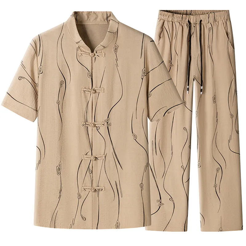 Костюм мужской летний из 2 предметов, Повседневная Уличная одежда с эластичным поясом, рубашка с коротким рукавом и длинные брюки
Костюм мужской летний из 2 предметов, Повседневная Уличная одежда с эластичным поясом, рубашка с коротким рукавом и длинные брюки