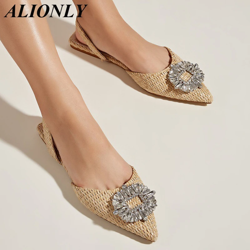 

Alionly 2022 Новые плетеные модные туфли на плоской подошве с острым носком для женщин Стразы Chaussure Femme размер 35-40
