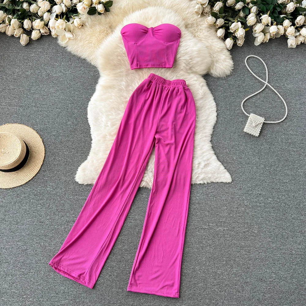 Women Summer 2022 Sweet Sexy Sleeveless Short Tube Tops Wear+high Waist Casual Pants Solid Color Two Piece Sets G455
Women Summer 2022 Sweet Sexy Sleeveless Short Tube Tops Wear+high Waist Casual Pants Solid Color Two Piece Sets G455