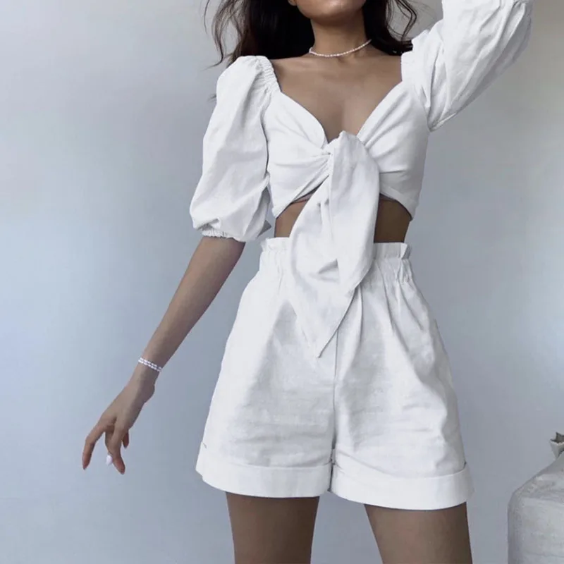 Sexy Women's 2 Piece Suits Summer Streetwear V Neck Lantern Sleeve Crop Top and High Waist Shorts Set Fashion Beach Outfit 2023
Sexy Women's 2 Piece Suits Summer Streetwear V Neck Lantern Sleeve Crop Top and High Waist Shorts Set Fashion Beach Outfit 2023
