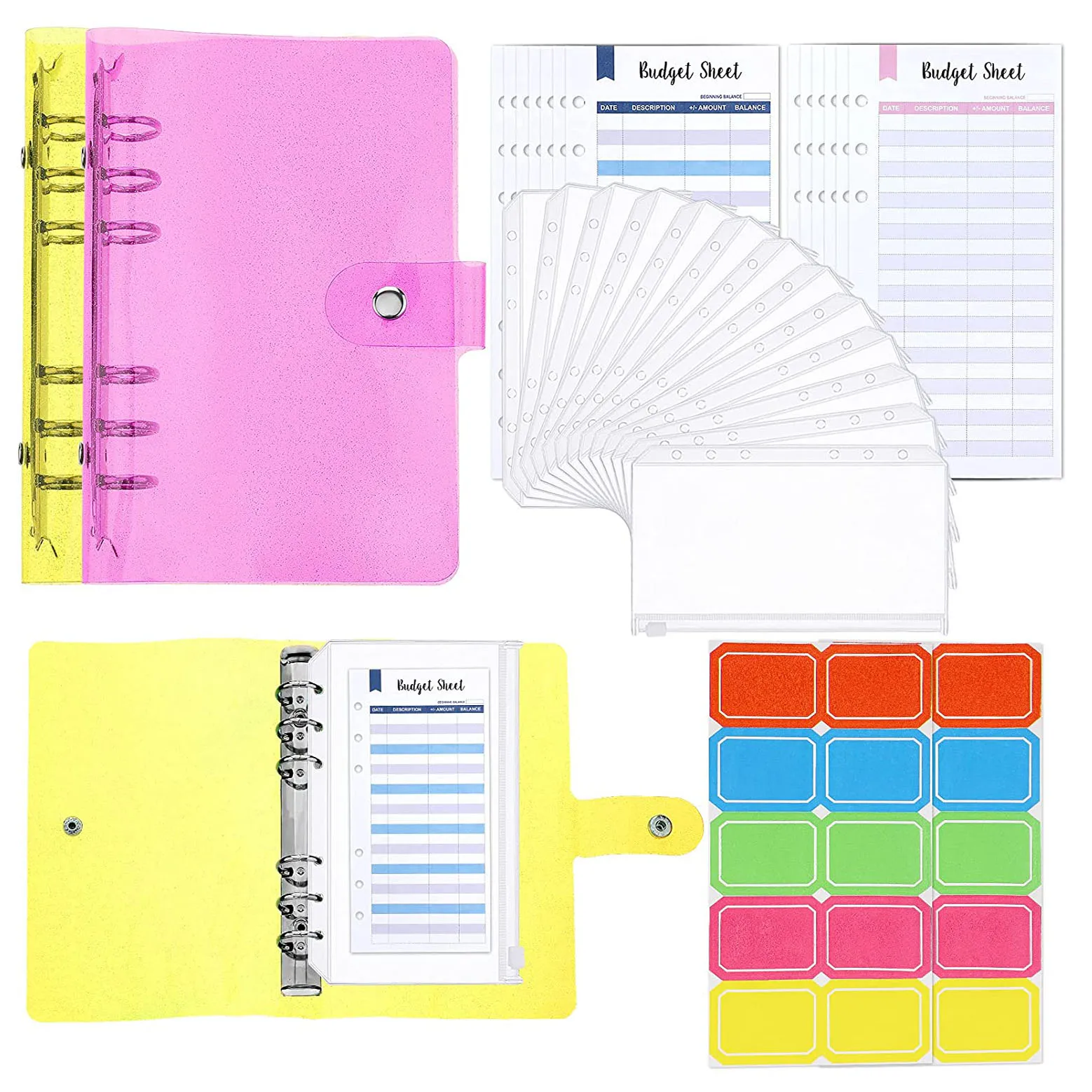 28 Pieces A6 PVC Binder Notebook Cover Planner Organizer with Cash Envelopes ,Expense Budget Sheets ,Color Sticker for Saving
28 Pieces A6 PVC Binder Notebook Cover Planner Organizer with Cash Envelopes ,Expense Budget Sheets ,Color Sticker for Saving