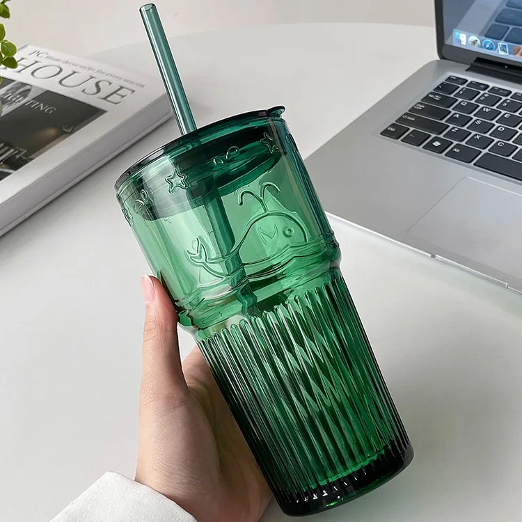 Vintage Emerald Straw Cup, Primary Color, Glass with Lid, Large Capacity Coffee Mug
Vintage Emerald Straw Cup, Primary Color, Glass with Lid, Large Capacity Coffee Mug