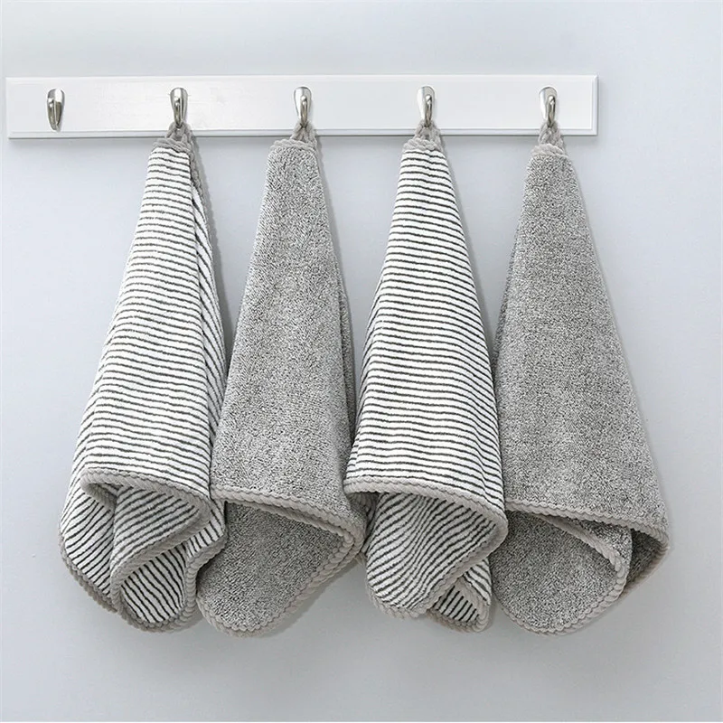 

Bamboo Charcoal Fiber Coral Fleece Thicken Water Absorbent Antibacterial Stripes Hanging Dry Hair Wash Face Towel