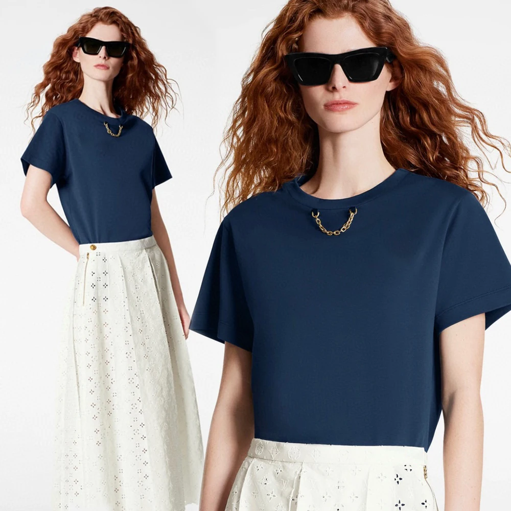 2022 Summer Tops for Women Fashion Clothes Luxury Designer Embroidery Metal Chain Fashion Logo Graphic T Shirts Tee Sexy Top
2022 Summer Tops for Women Fashion Clothes Luxury Designer Embroidery Metal Chain Fashion Logo Graphic T Shirts Tee Sexy Top