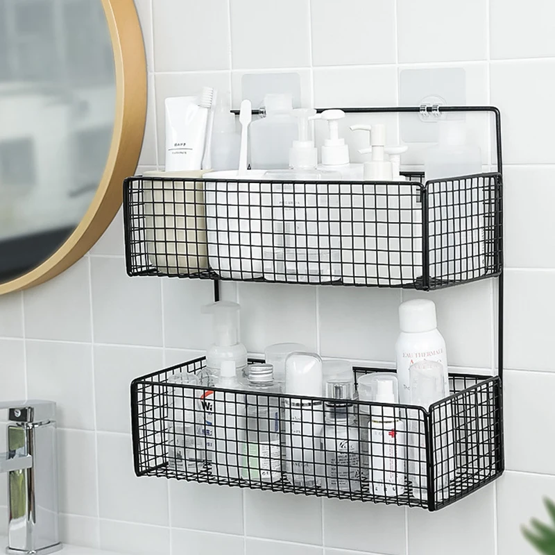 Wall-mounted Bathroom Shelf Black White Shower Shampoo Rack Toilet Accessories Kitchen Free Punch Condiment Storage Basket
Wall-mounted Bathroom Shelf Black White Shower Shampoo Rack Toilet Accessories Kitchen Free Punch Condiment Storage Basket