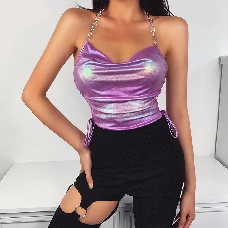 Women 2022 Spaghetti Strap Purple Top Sexy Halter Pleated Ruched Chain Crop Top Drawstring Backless Cropped Vest Debardeur Femme
Women 2022 Spaghetti Strap Purple Top Sexy Halter Pleated Ruched Chain Crop Top Drawstring Backless Cropped Vest Debardeur Femme