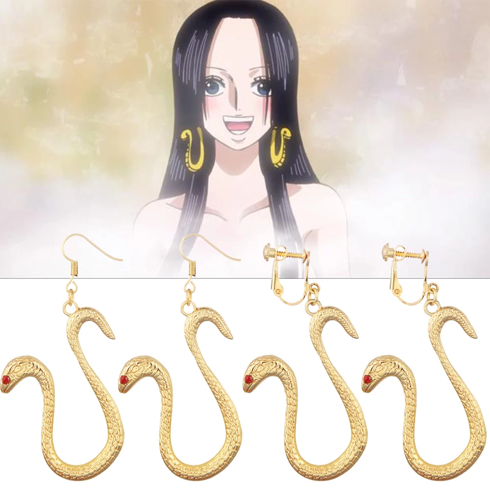 Серьги аниме Boa Hancock, косплей, змея, серьги-капельки для женщин, зажим для ушей, крючок, ювелирные изделия, аксессуары, реквизит 
Серьги аниме Boa Hancock, косплей, змея, серьги-капельки для женщин, зажим для ушей, крючок, ювелирные изделия, аксессуары, реквизит