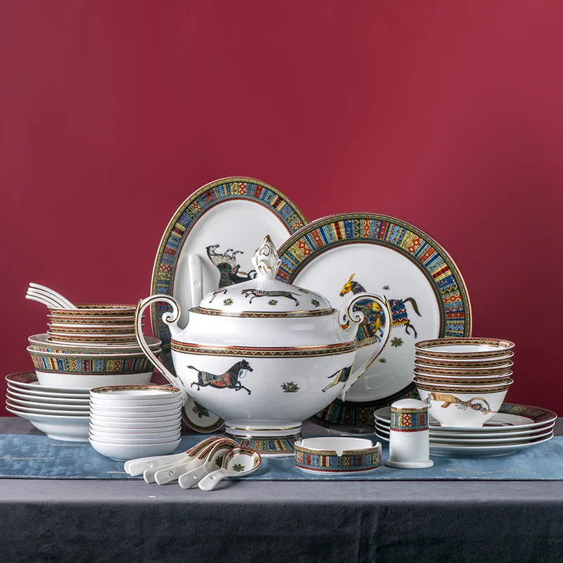 Ceramic Steak Plate Soup Dish Spoon Bowl Porcelain Luxury Europen Food Kitchen Tableware Set Wedding Gift Present 8/10 Inches 
Ceramic Steak Plate Soup Dish Spoon Bowl Porcelain Luxury Europen Food Kitchen Tableware Set Wedding Gift Present 8/10 Inches