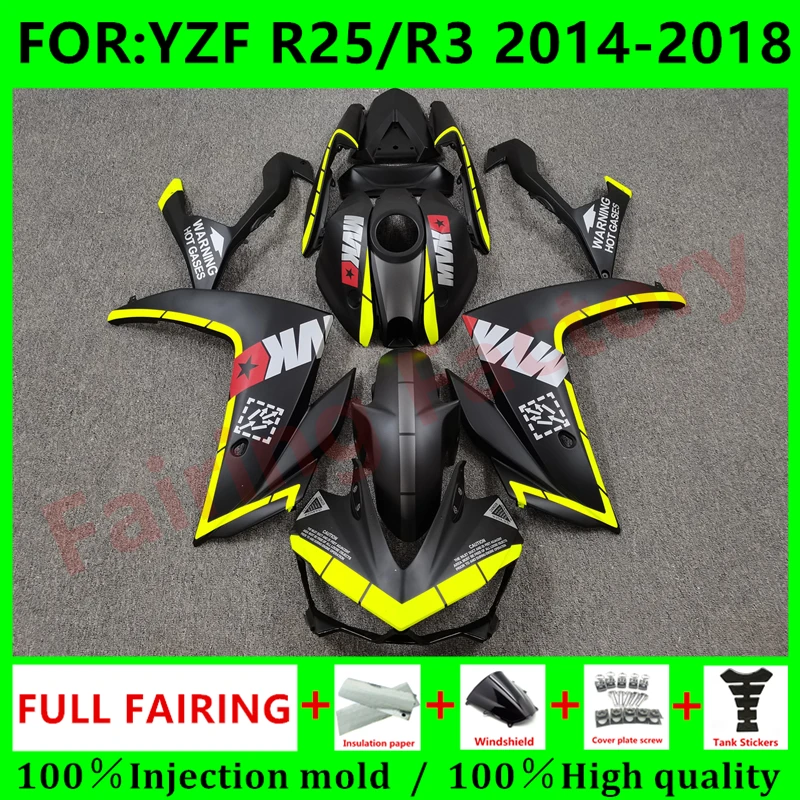 Новый комплект обтекателей ABS для мотоцикла, подходит для YZF R25 R3 R 25 3 2015 2016 2017 2018, Обтекатели для кузова, комплект черных и желтых обтекателей 
Новый комплект обтекателей ABS для мотоцикла, подходит для YZF R25 R3 R 25 3 2015 2016 2017 2018, Обтекатели для кузова, комплект черных и желтых обтекателей