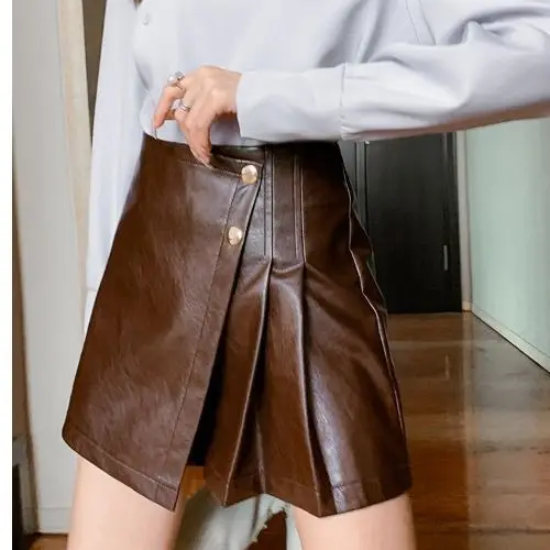 New Arrivals Brown Leather Pleated Skirts Shorts Women 2023 Autumn Winter Office High Waisted Slim Sexy PU Short Skirt Lady
New Arrivals Brown Leather Pleated Skirts Shorts Women 2023 Autumn Winter Office High Waisted Slim Sexy PU Short Skirt Lady