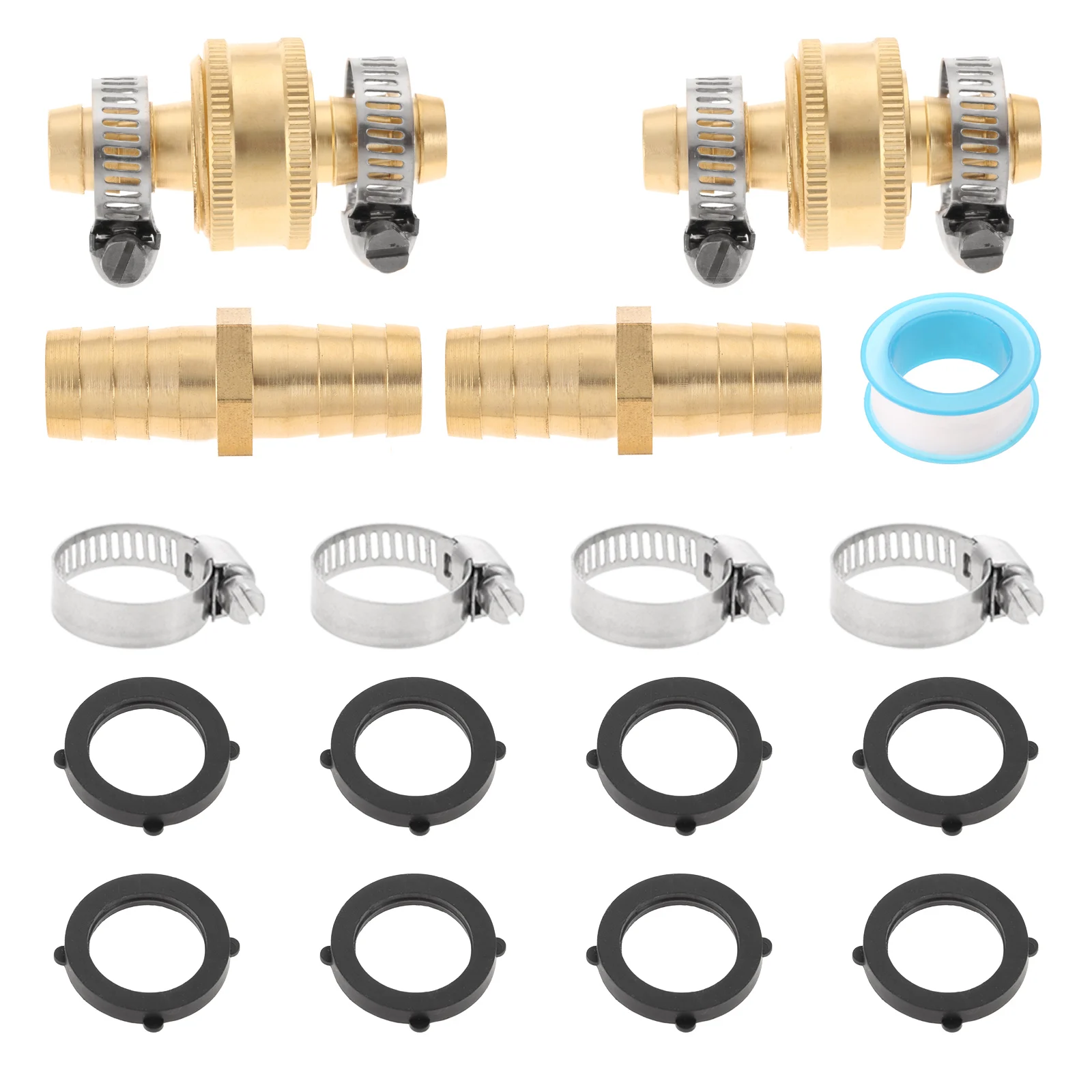

4 комплекта, сплошной латунный соединитель для садового шланга, 3/4, 5/8, 1/2 дюйма, ремонтная лента для водяного шланга, стальной зажим, резинова...