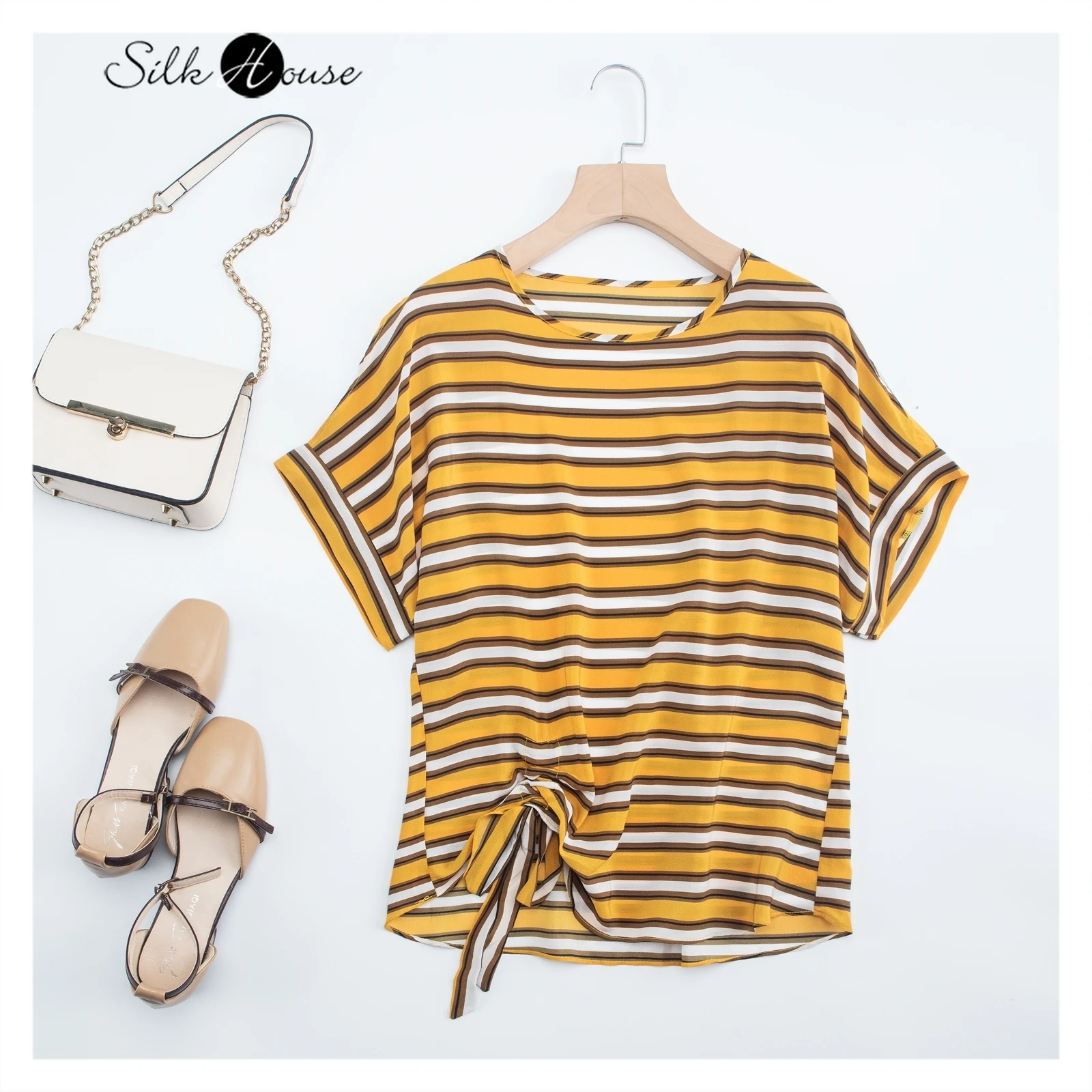 Новинка лета 2022, топ из шелка крепдешина, свободная Универсальная футболка из шелка тутового шелкопряда с принтом в желтую полоску
Новинка лета 2022, топ из шелка крепдешина, свободная Универсальная футболка из шелка тутового шелкопряда с принтом в желтую полоску