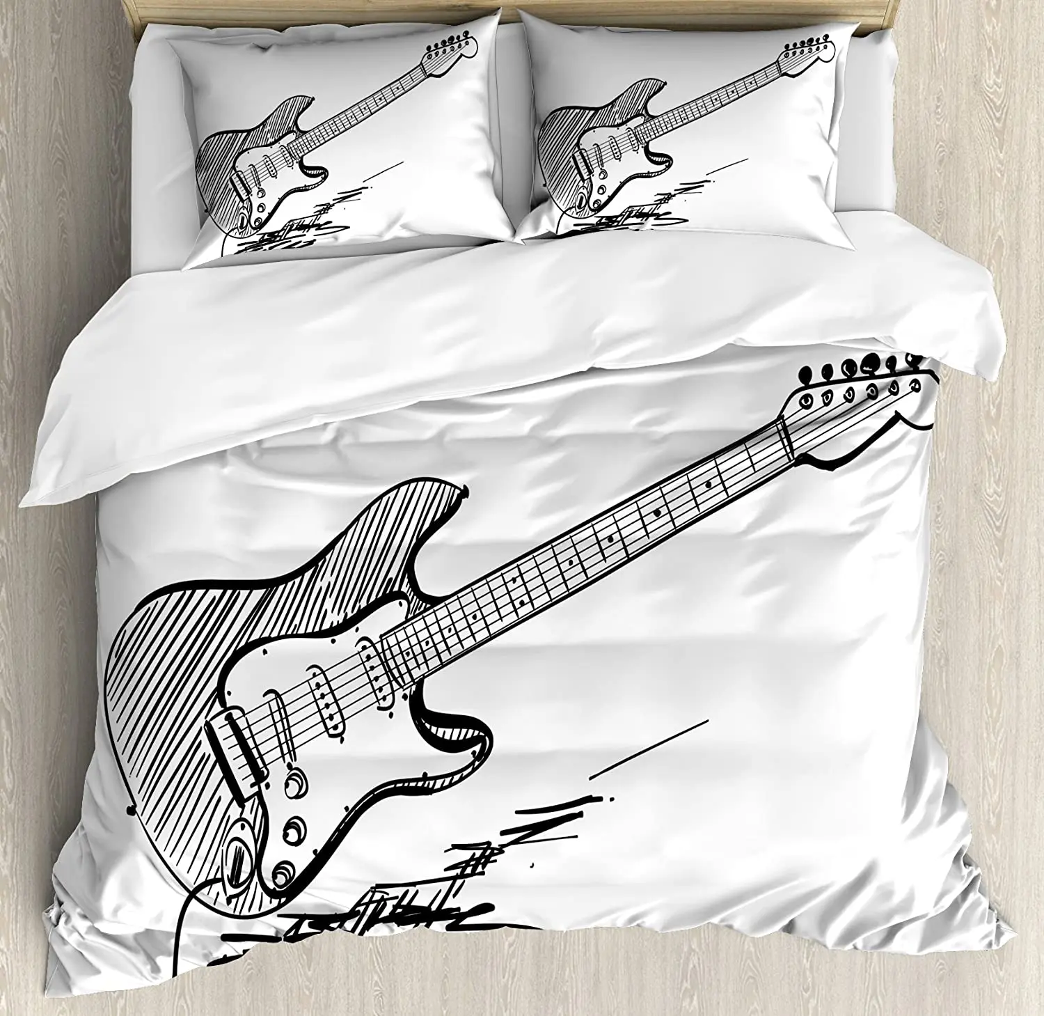Guitar Bedding Set Comforter Duvet Cover Pillow Shams Hand Drawn Style Electric Guitar on White Bac Bedding Cover Double Bed Set
Guitar Bedding Set Comforter Duvet Cover Pillow Shams Hand Drawn Style Electric Guitar on White Bac Bedding Cover Double Bed Set