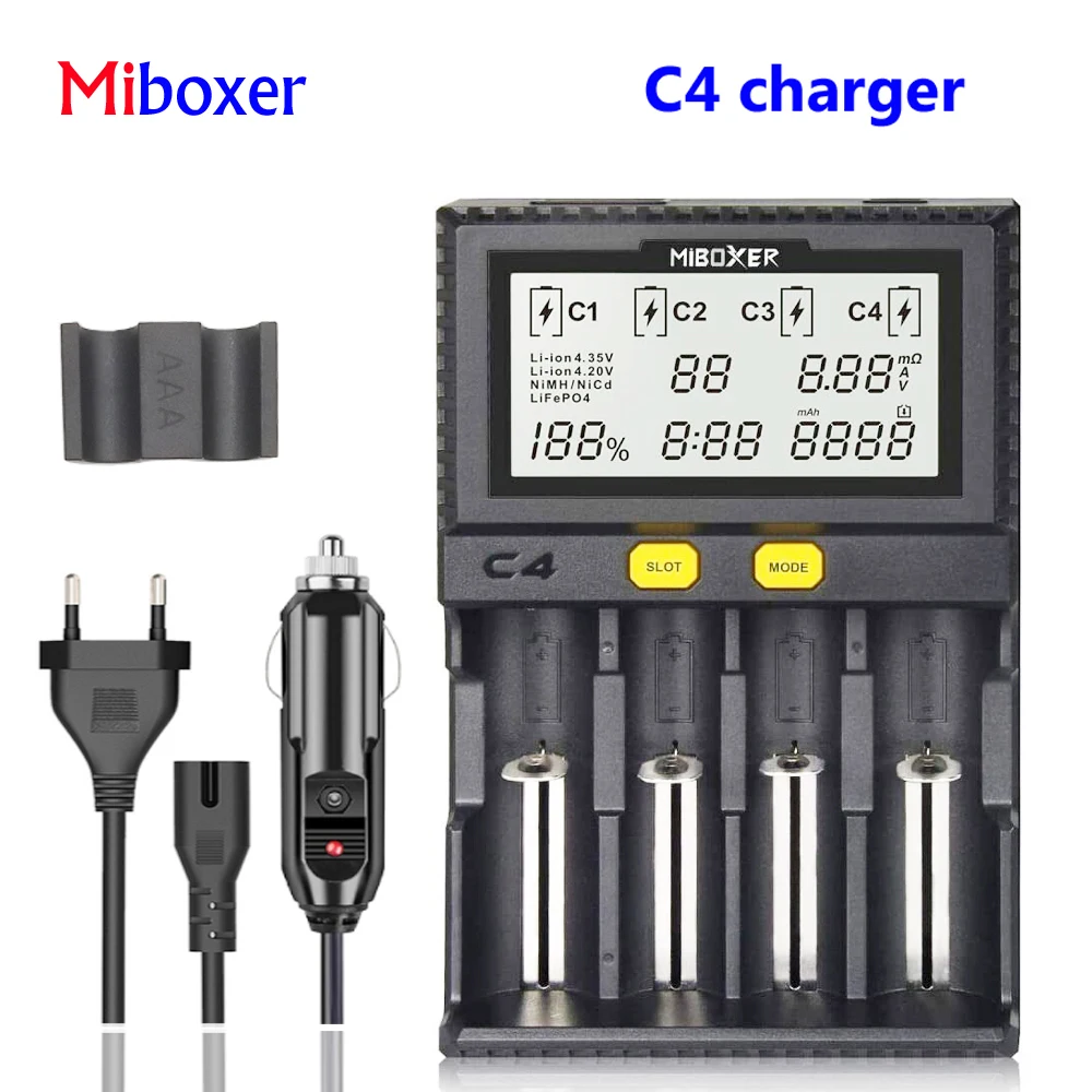 Умное зарядное устройство Miboxer C4 для Li-Ion IMR ICR LiFePO4 18650 14500 26650 21700 AAA 100 800 мАч 1 2 в