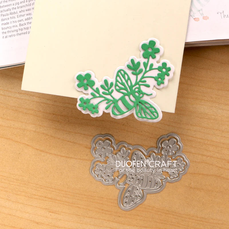 DUOFEN METAL CUTTING DIES bee flower with frame stencil DIY Scrapbook Paper Album 2022 new