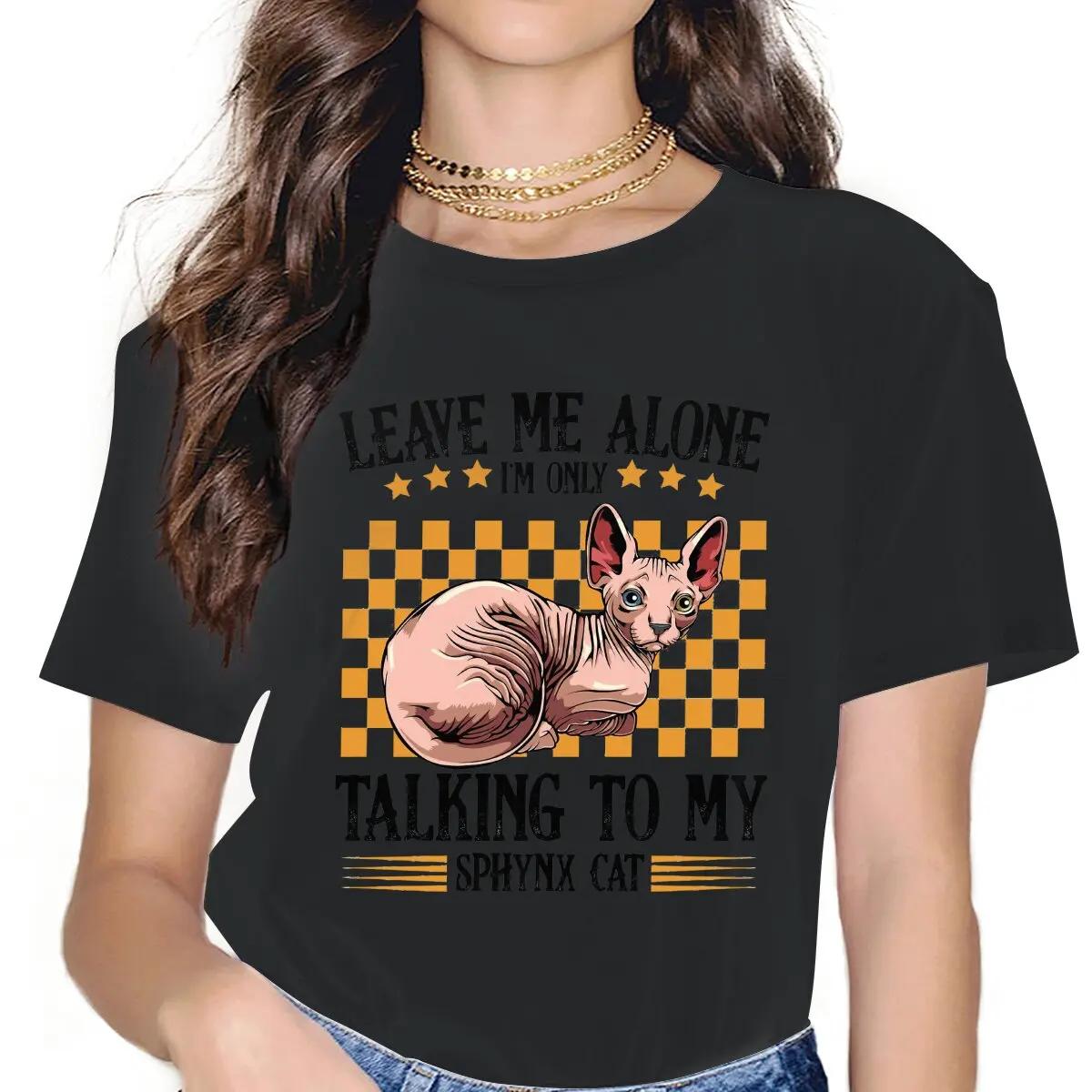 

Leave Me Alone Women Clothing Canadian Sphynx Cat Graphic Female Tshirts Vintage Grunge Loose Tops Tee Kawaii Girls Streetwear