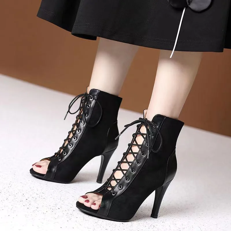 

Fish Mouth Strappy Heels Roman Open Toe Gladiator Sandals Women 2022 Summer Fashion Lace-Up Ankle Boots Sandalias Femininas