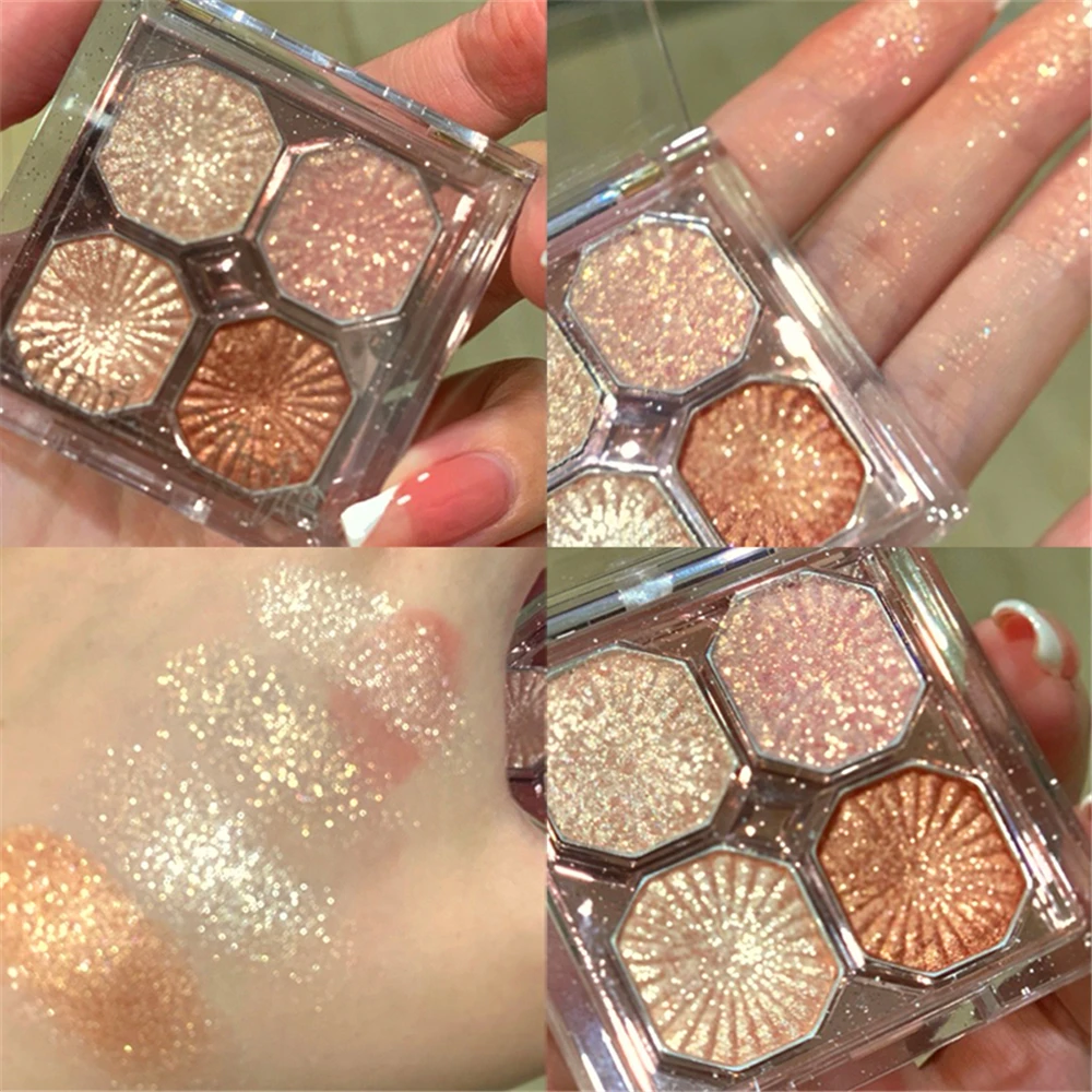 

4 Colors Caramel Brown Eye Shadow Palette Pearly Matte Earth Color Eyeshadow Pallete Shiny Sequins Eye Pigments Lasting Makeup