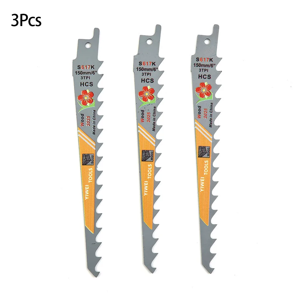 

3pcs Saw Blades 150mm 6 Inches 3 TPI HCS Electric Saw Replace Blade Parts For Curved/plunge Cutting Coarse Pruning Green Wood