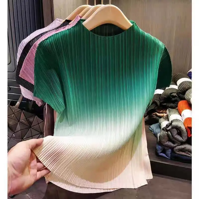 Женская плиссированная футболка Miyake свободная модная с градиентными рукавами и