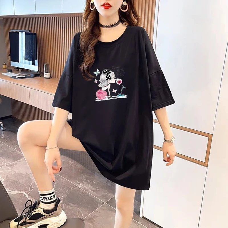 Cotton Short-Sleeved T-Shirt Blouse Women Summer 2023 New Korean Loose Printed Long T-Shirt Lazy Wind Joker Casual Tshirt Female
Cotton Short-Sleeved T-Shirt Blouse Women Summer 2023 New Korean Loose Printed Long T-Shirt Lazy Wind Joker Casual Tshirt Female