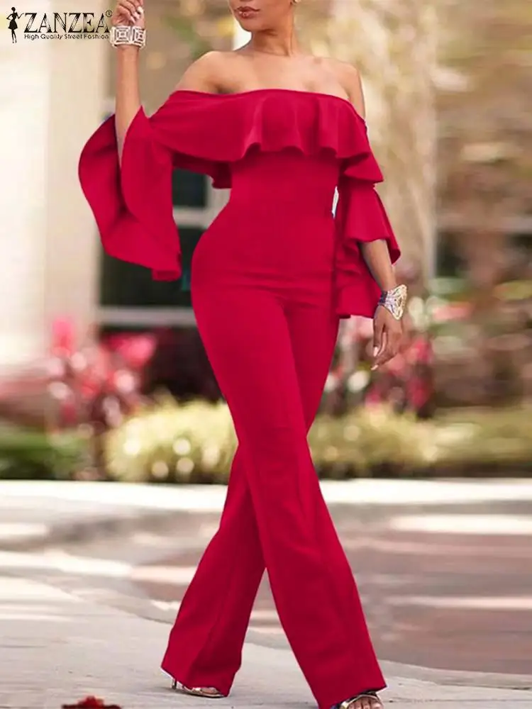 ZANZEA Long Pant Skinny Overalls Ruffled Sleeve Off Shoulder Jumpsuits Women 2023 Elegant Playsuits Fashion Sexy Long Rompers
ZANZEA Long Pant Skinny Overalls Ruffled Sleeve Off Shoulder Jumpsuits Women 2023 Elegant Playsuits Fashion Sexy Long Rompers